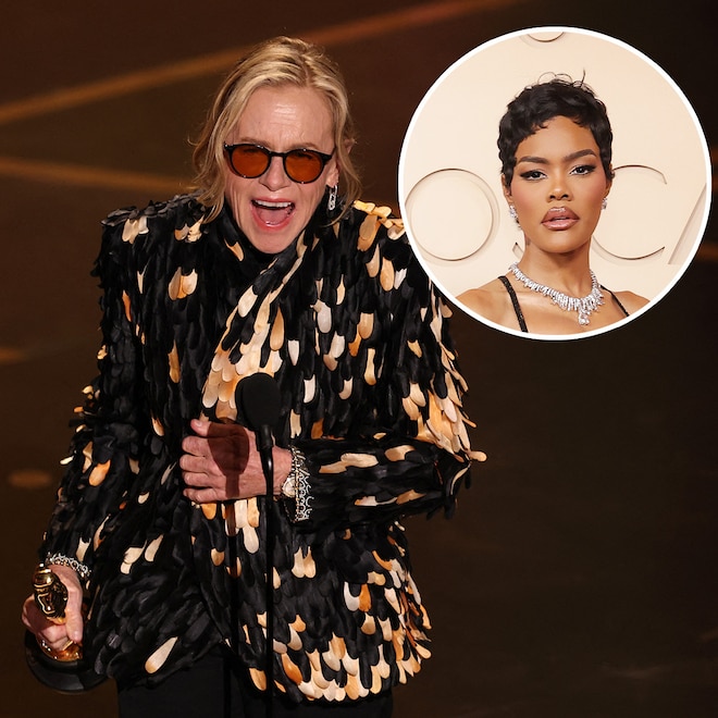 Amy Madigan Accepting her Oscar at the 2026 Academy Awards With Teyana Taylor Inset